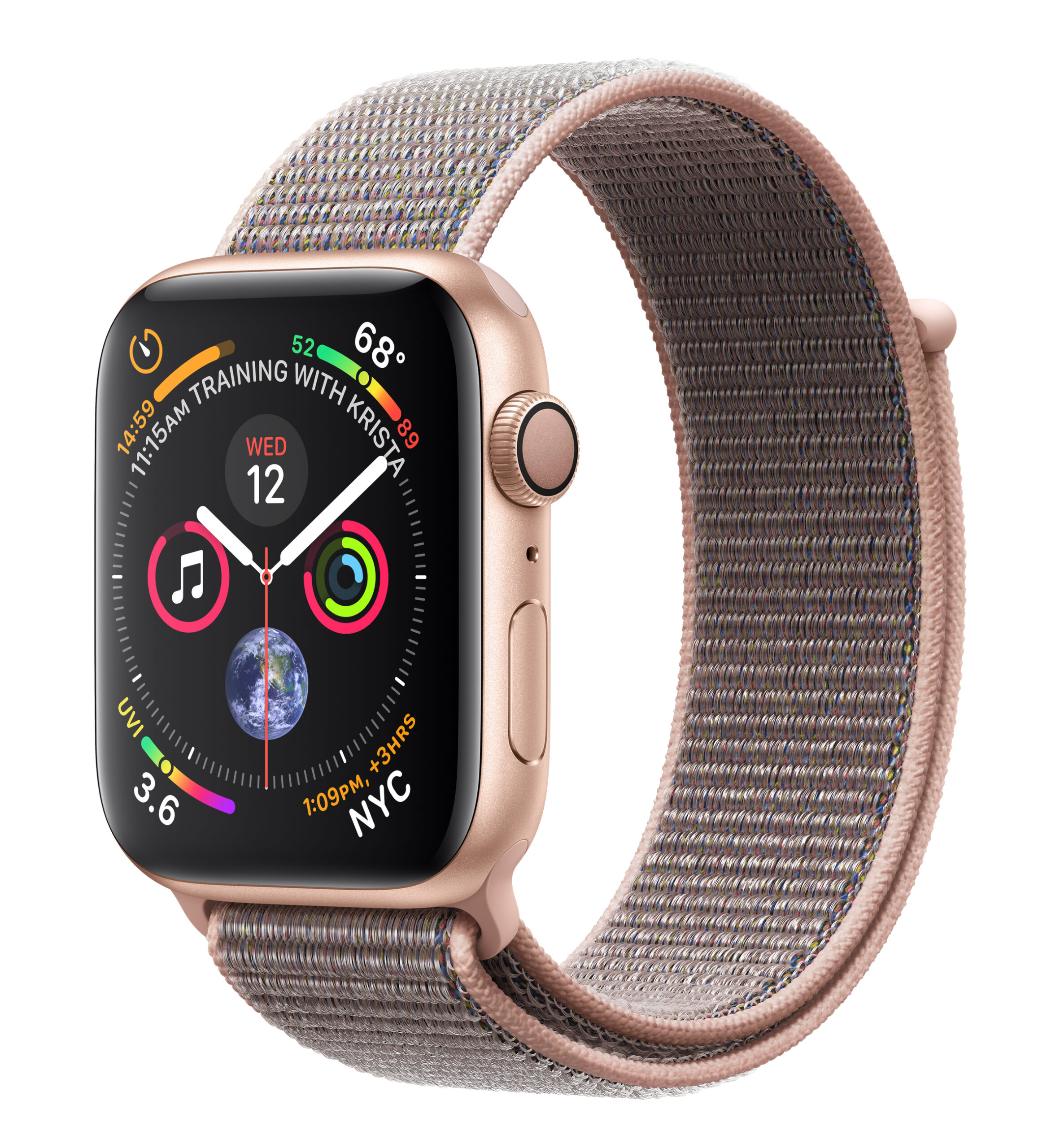 MU6G2LL/A - $266 - Apple Watch Series 4 GPS 44mm Gold Aluminum Case with Pink Sand Sport Loop