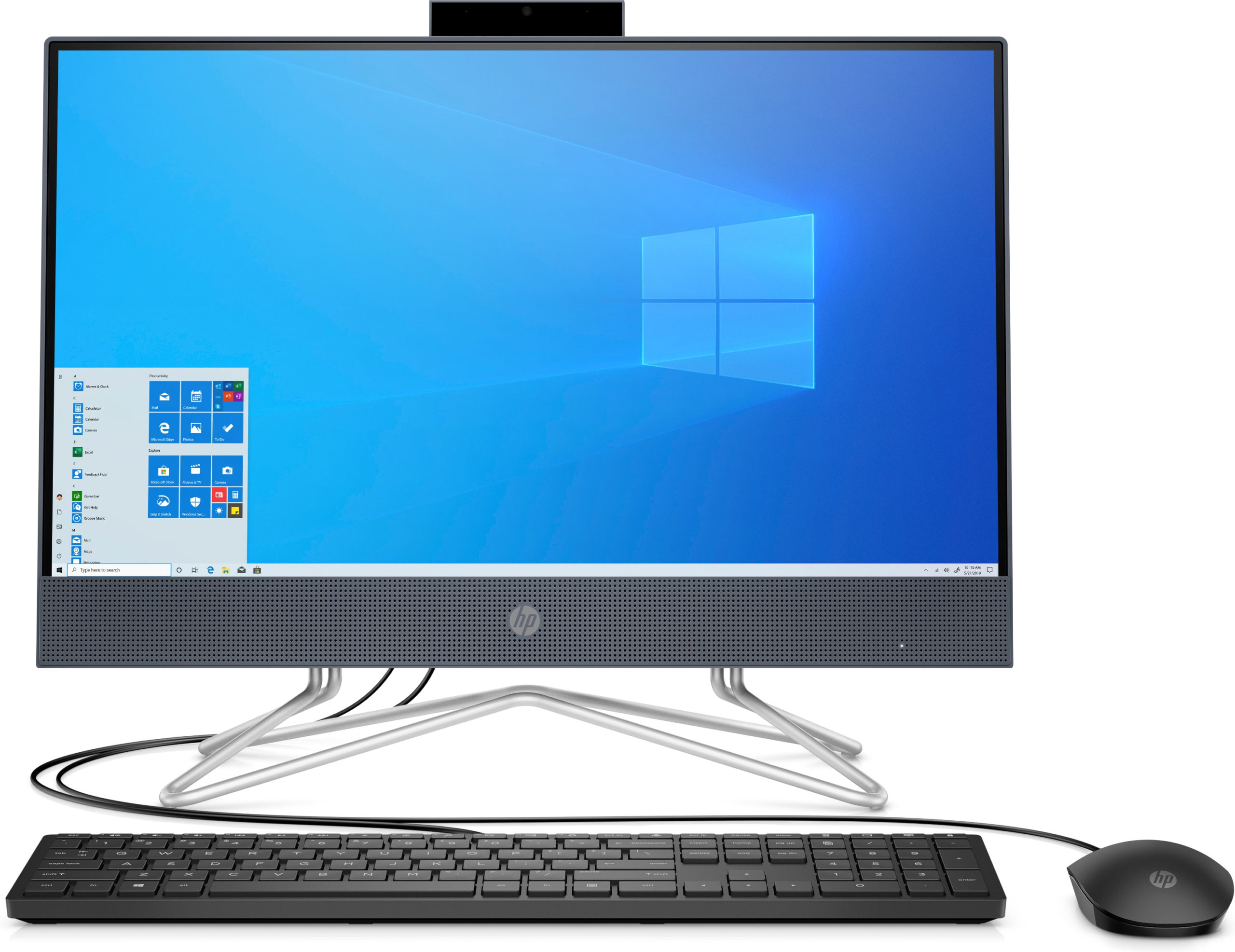 HP All-in-One Desktop Computer 21.5 FHD Screen/ Intel Celeron G5900T/ 4GB  DDR4 RAM/ 256GB SSD/DVD-Writer/AC WiFi/HDMI/Bluetooth/Blue/Windows 10 Home