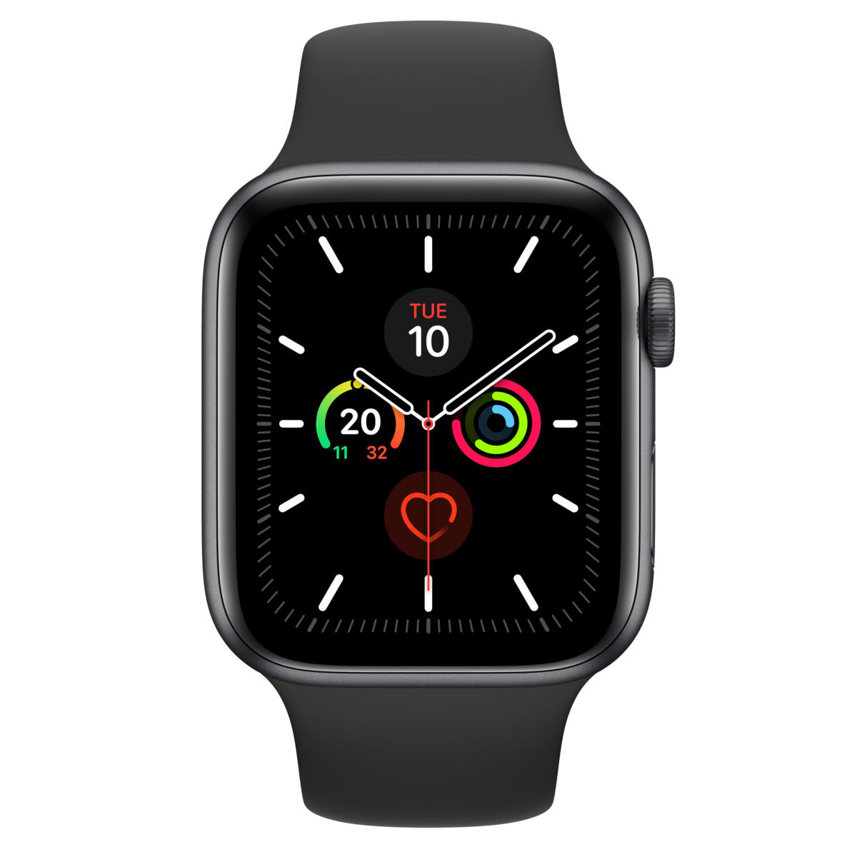 Apple Watch Series 5 (GPS Only, 44mm, Space Gray Aluminum, Black Sport Band)