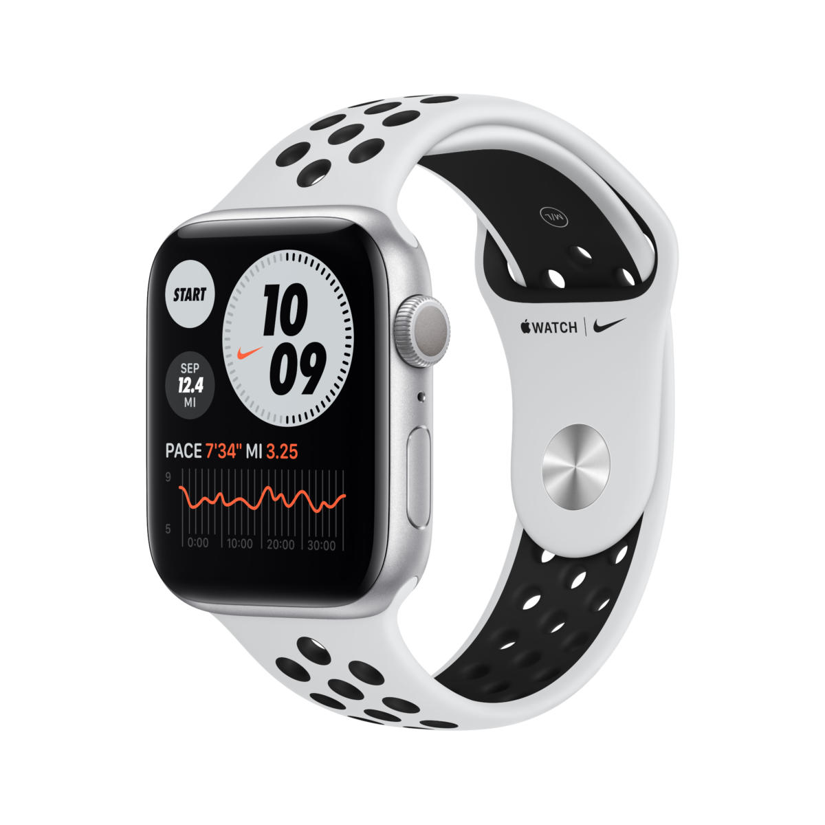 Apple Watch Nike Series 6 GPS 44mm SILVER Aluminum Case with Pure Platinum/Black Nike Sport Band