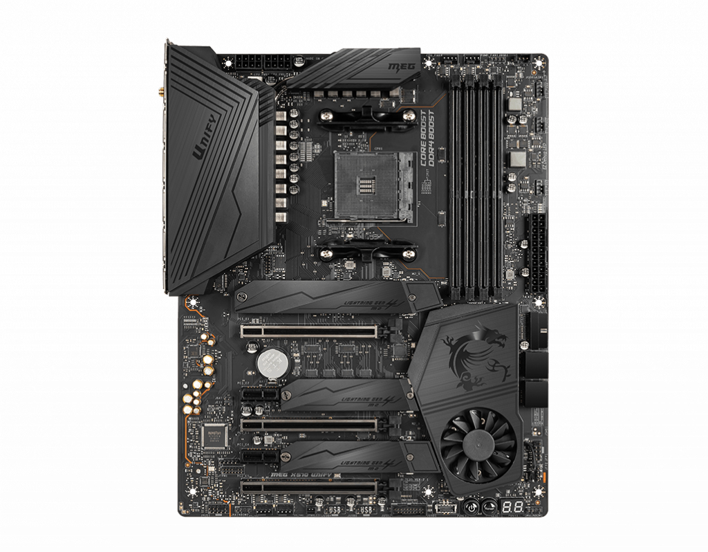 MSI MEG X570 UNIFY WIFI FCLGA1200 ATX Motherboard : 1 x DDR4 Slot, 1 x PCIe 3.0 x16 Slot, 2 x PCIe x1 Slots, 1 x PCIe x16 Slot, 4 x SATA III Slots 7.1-Channel Audio - Image 2