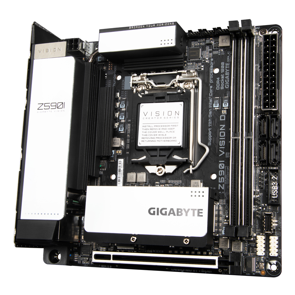 GIGABYTE Z590I VISION D WIFI FCLGA1200 Mini ITX Motherboard : 2 x DDR4 Slots, 2 x PCIe 3.0 x16 Slots, 1 x PCIe x16 Slot, 4 x SATA III Slots 7.1-Channel Audio - Image 3