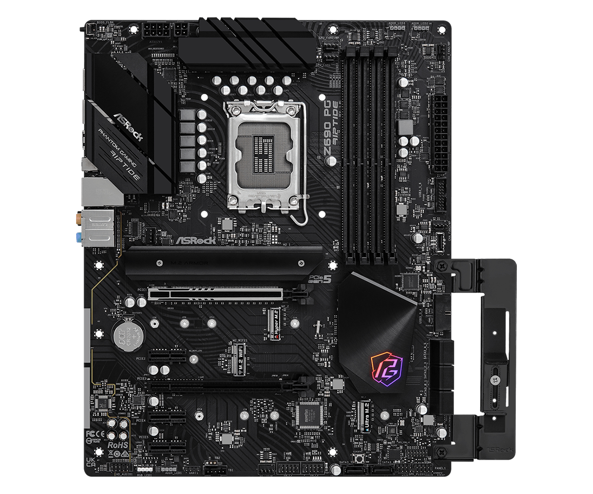 ASRock Z690 PG Riptide WIFI FCLGA1200 ATX Motherboard : 1 x DDR4 Slot, 2 x PCIe 3.0 x16 Slots, 1 x PCIe x1 Slot, 2 x PCIe x16 Slots, 1 x M.2 Slot, 8 x SATA III Slots 7.1-Channel Audio - Image 2