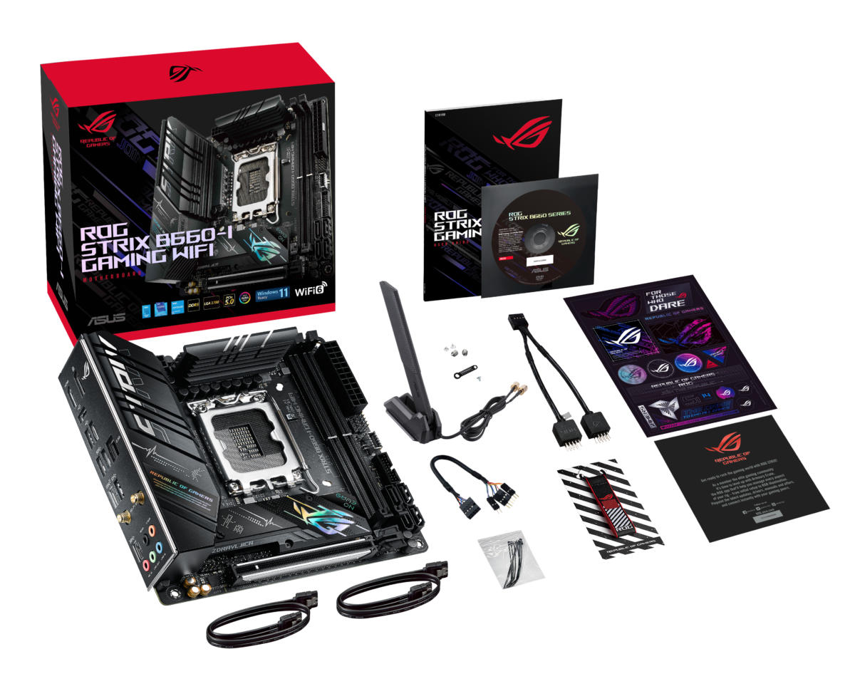 Asus ROG STRIX B660-I GAMING WIFI FCLGA1200 Mini ITX Motherboard : 1 x DDR4 Slot, 2 x PCIe 3.0 x16 Slots, 2 x PCIe x1 Slots, 2 x PCIe x4 Slots, 1 x PCIe x16 Slot, 4 x SATA III Slots 7.1-Channel Audio - Image 6