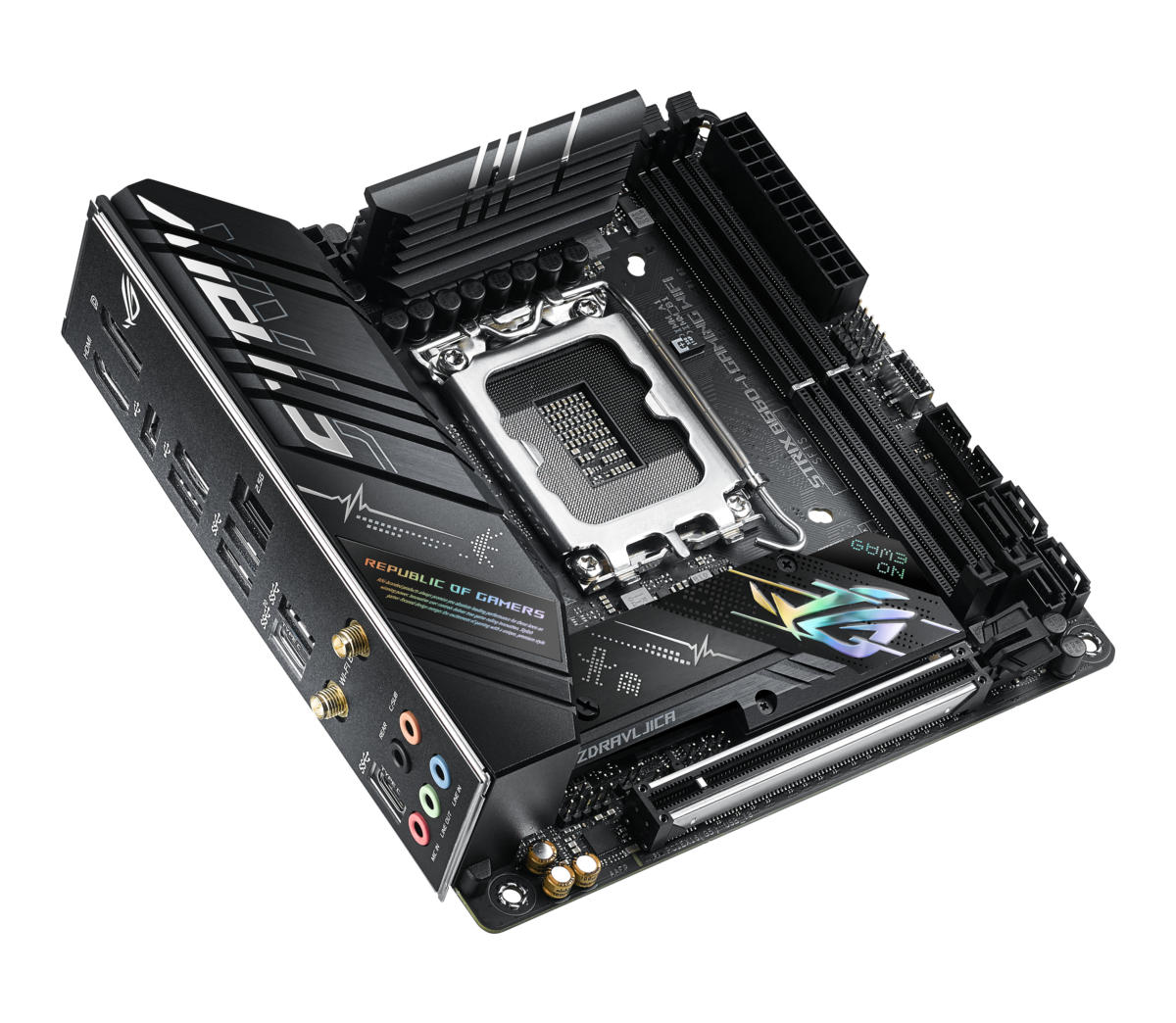 Asus ROG STRIX B660-I GAMING WIFI FCLGA1200 Mini ITX Motherboard : 1 x DDR4 Slot, 2 x PCIe 3.0 x16 Slots, 2 x PCIe x1 Slots, 2 x PCIe x4 Slots, 1 x PCIe x16 Slot, 4 x SATA III Slots 7.1-Channel Audio - Image 5