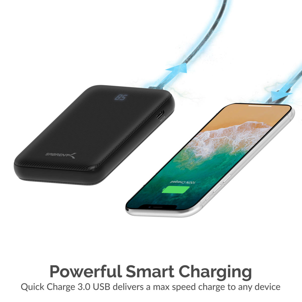Sabrent 10000 mAh USB C 18W PD Power Bank Portable Charger with Quick Charge 3.0 USB (PB-Y10B) - Image 7