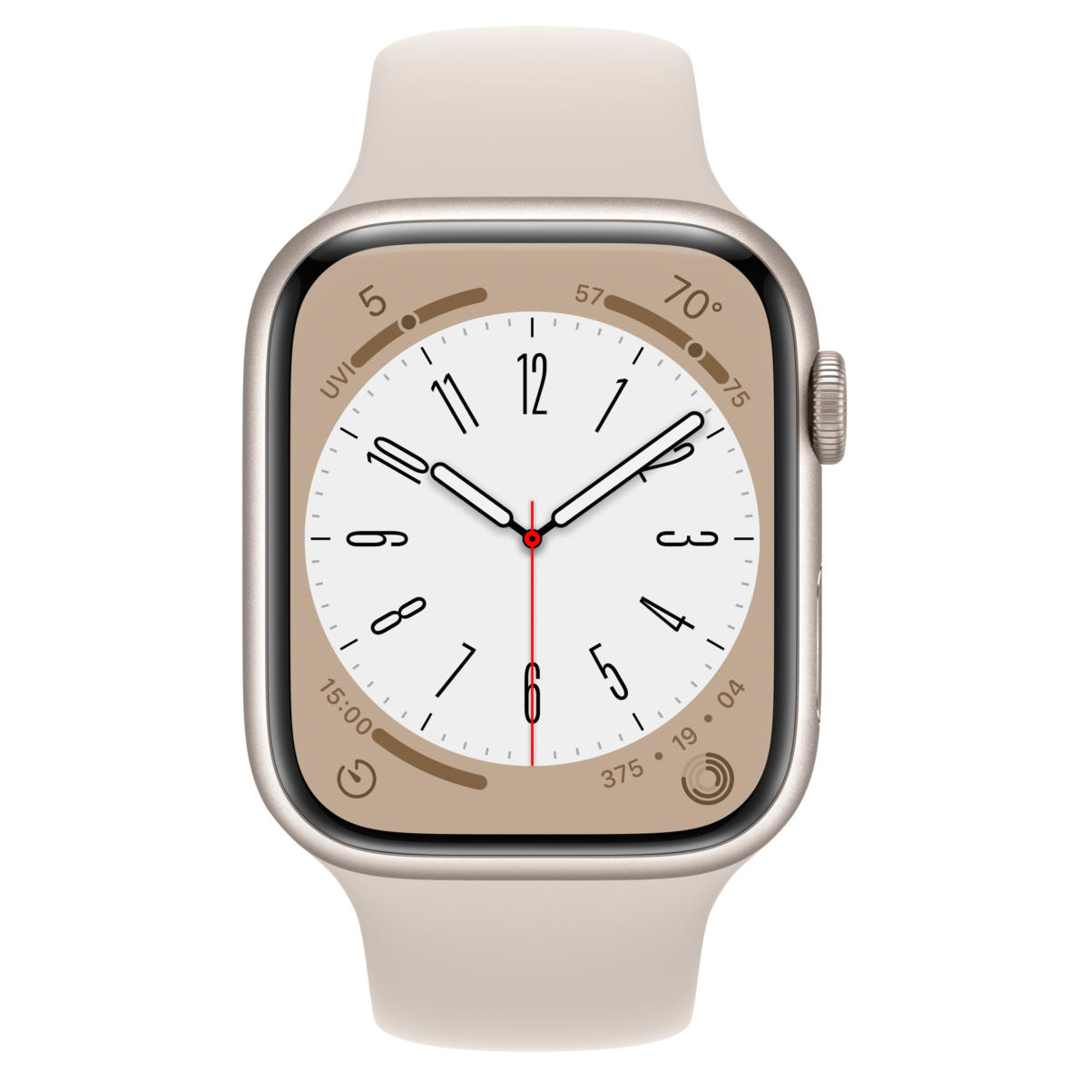 Apple Watch Series 8 GPS 45mm Starlight Aluminum Case with Starlight Sport Band, M/L, Starlight - Image 2