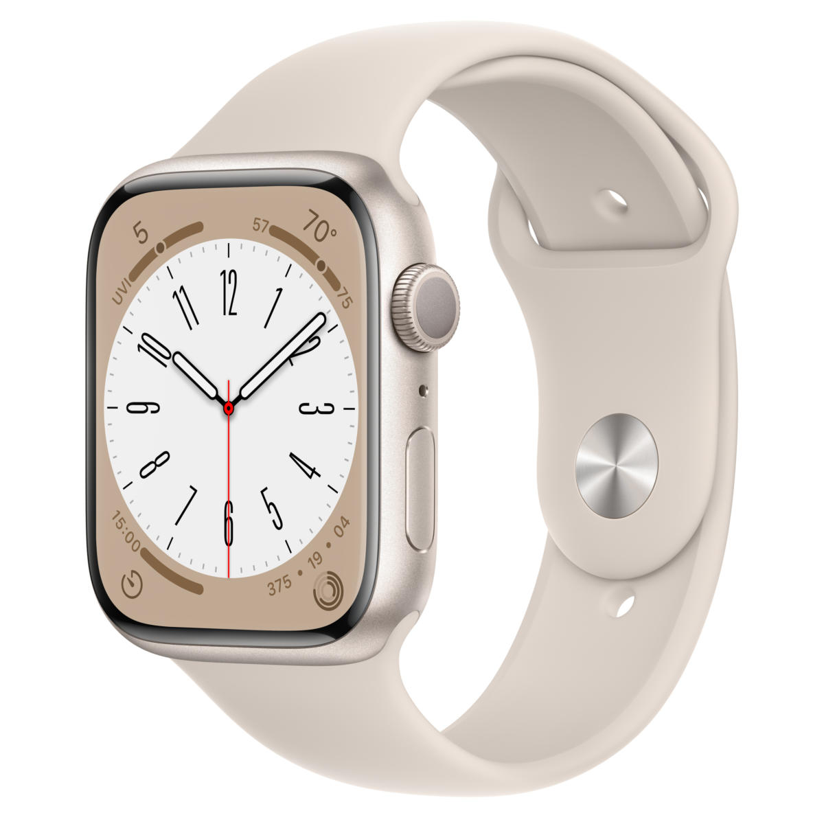 Apple Watch Series 8 GPS 45mm Starlight Aluminum Case with Starlight Sport Band, M/L, Starlight