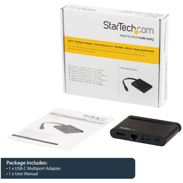 StarTech DKT30CHCPD USB C Multiport Adapter Portable Docking Station BLACK : 4K HDMI - 100W PD 3.0 Pass-Through, 1x USB-A, 1x USB-C, GbE - Thunderbolt 3 & USB Type-C - Image 7