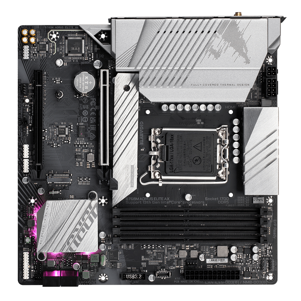 GIGABYTE B760M AORUS ELITE AX WIFI FCLGA1200 ATX Motherboard : 2 x DDR4 Slots, 2 x PCIe 3.0 x16 Slots, 1 x PCIe x16 Slot, 6 x SATA III Slots 7.1-Channel Audio - Image 4