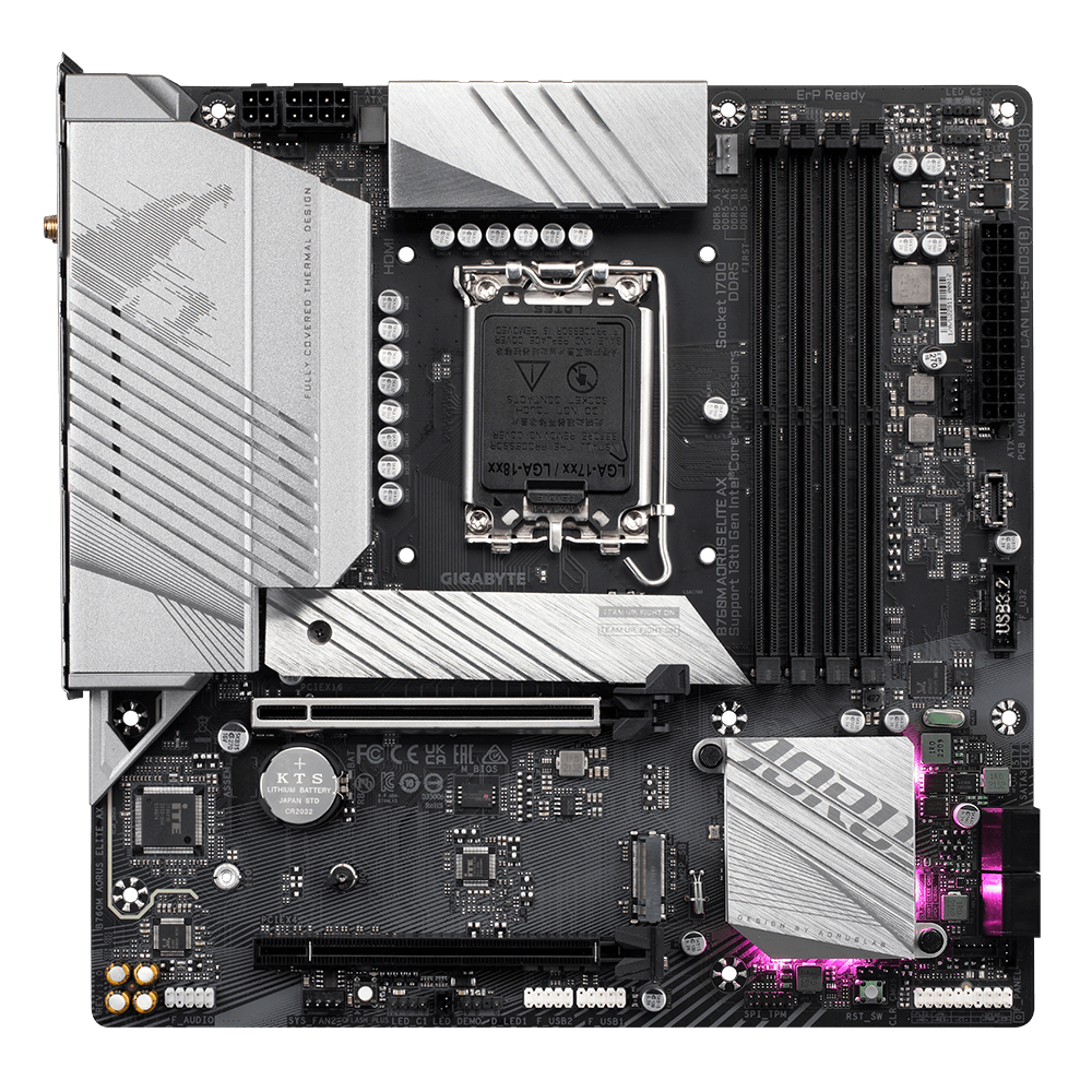 GIGABYTE B760M AORUS ELITE AX WIFI FCLGA1200 ATX Motherboard : 2 x DDR4 Slots, 2 x PCIe 3.0 x16 Slots, 1 x PCIe x16 Slot, 6 x SATA III Slots 7.1-Channel Audio - Image 2