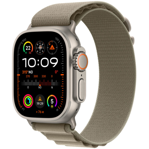 Apple Watch Ultra 2 GPS + Cellular, 49mm Titanium Case with Olive Alpine Loop - Medium