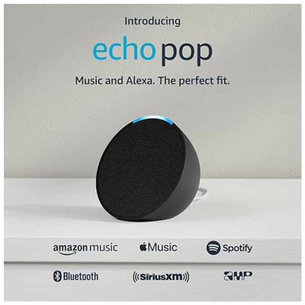 Amazon Echo Pop Smart Speaker CHARCOAL : Alexa Built-in, 1.95" Front-Firing Speaker, Dual-Band Wi-Fi 5 / Bluetooth, Mic Off Button for Privacy, eero Wi-Fi Compatibility - Image 2