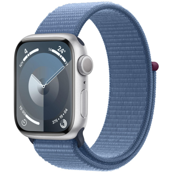 Apple Watch S9 41mm Silver Aluminum Case with Winter Blue Sport Loop - Silver, MR923LL/A
