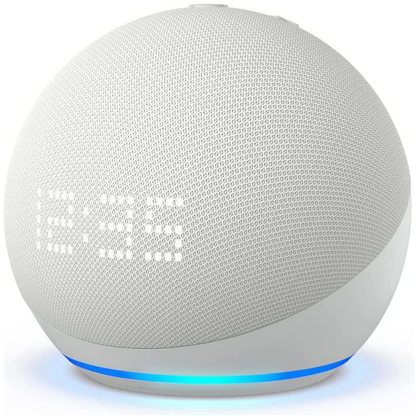 Amazon Echo Dot with Clock Smart Speaker GLACIER WHITE : Built-In Time / Weather / Song Display, BT / WiFi, Microphone Off Button, Alexa Digital Assistant Built-In