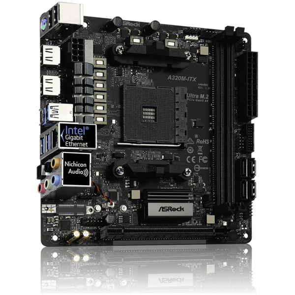 ASRock A320M AMD Mini ITX Motherboard : 2 DIMM DDR4, PCIe 3.0 x16, HDMI, 7.1 HD Channels, 4 x SATA 3, Ultra M.2 (PCIe Gen3 x4), 6 x USB 3.1 Gen1 - Image 3