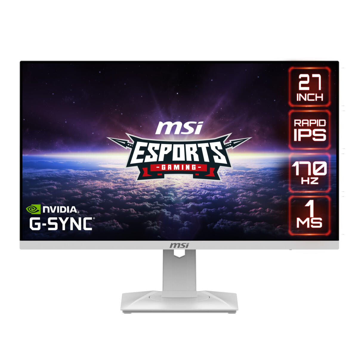 MSI G274QRFW GAMING Monitor 27" (1920x1080) 170Hz 1ms Rapid IPS 300 cd/m²1000:1 2xHDMI (2.0b) 1xDP (1.4) 16:9 AC100-240V, 50/60Hz Adjustable Stand BLACK