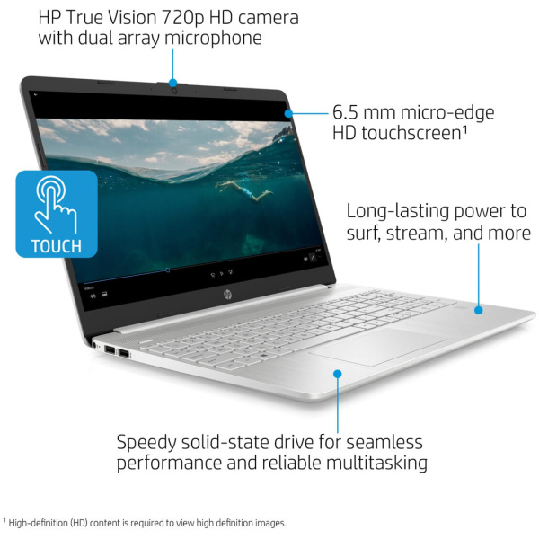 HP 15-DY2005 Pentium® Gold 7505 256GB SSD 8GB 15.6" (1366x768) TOUCHSCREEN WIN10 NATURAL SILVER Backlit Keyboard FP Reader - Image 4