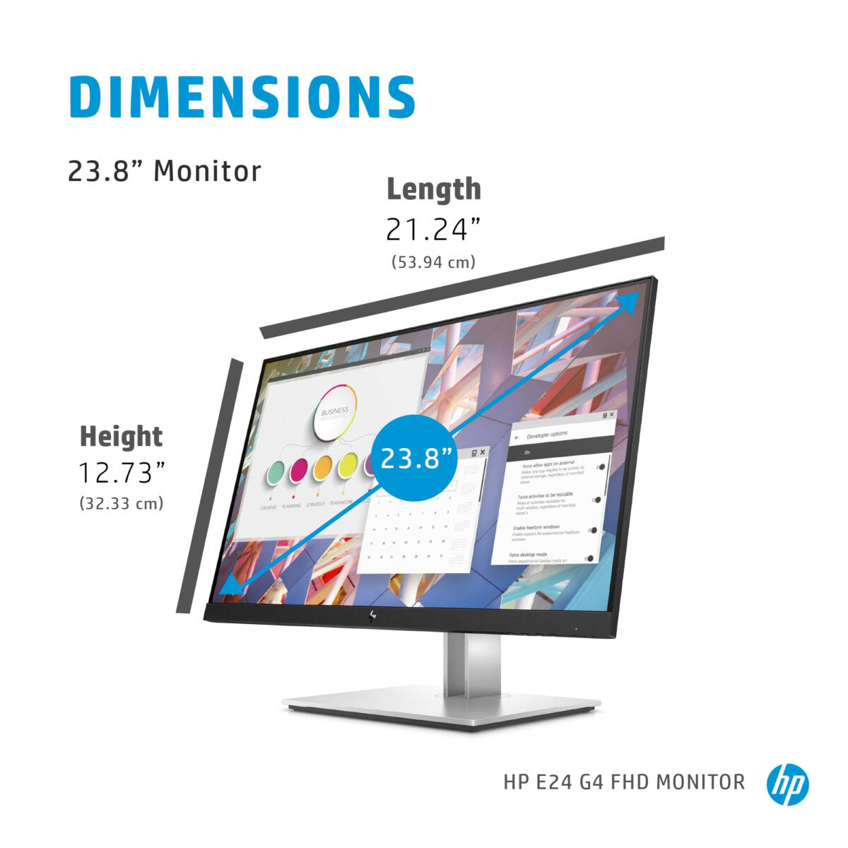 HP E24 G4 Monitor 23.8" (1920x1080) IPS 5ms (GtG) USB Hub 1xDP 1xHDMI 1xVGA USB Hub 16:9 Adjustable Stand BLACK / SILVER - Image 5