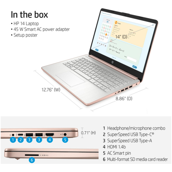 HP 14-DQ0070 Celeron N4120 64GB eMMC 4GB 14" (1366X768) TOUCHSCREEN WIN10 S PALE ROSE - Image 4