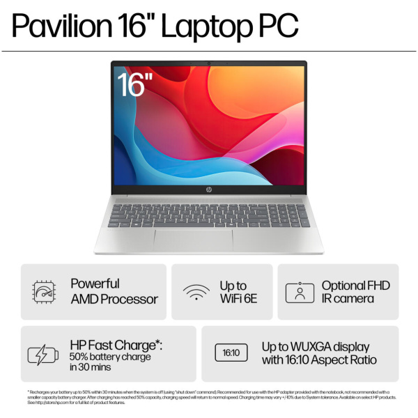HP Pavilion 16-AG0070 Ryzen™ 7 8840HS 512G 8GB 16" WUXGA (1920x1200) WIN11 NATURAL SILVER Backlit Keyboard - Image 4