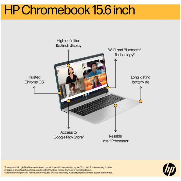 HP Chromebook 15A-NA0010 Celeron® N4500 64GB eMMC 4GB 15.6" (1920x1080) CHROME OS SILVER - Image 4
