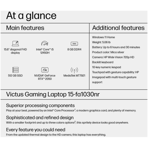 HP VICTUS 15-FA1030 Core™ i5-12450H 512GB SSD 8GB 15.6" (1920x1080) 144Hz WIN11 NVIDIA® RTX 2050 4096MB MICA SILVER - Image 4