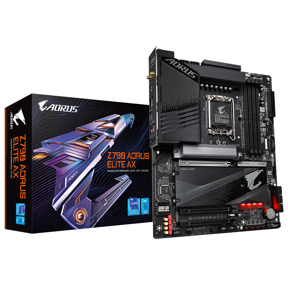 Gigabyte Z790 AORUS ELITE AX LGA 1700 ATX Motherboard : Intel® Z790 Express Chipset, Support 13th and 12th Gen Series Processors, 4*SMD DIMMs with XMP 3.0 Memory Module Support, 4*PCIe 4.0 x4 M.2, DP / HDMI / USB-C