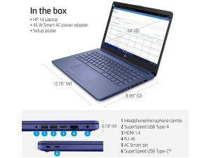 HP Stream 14-CF2111 Celeron® N4120 64GB eMMC 4GB 14" (1366x768) WIN11 BLUE
