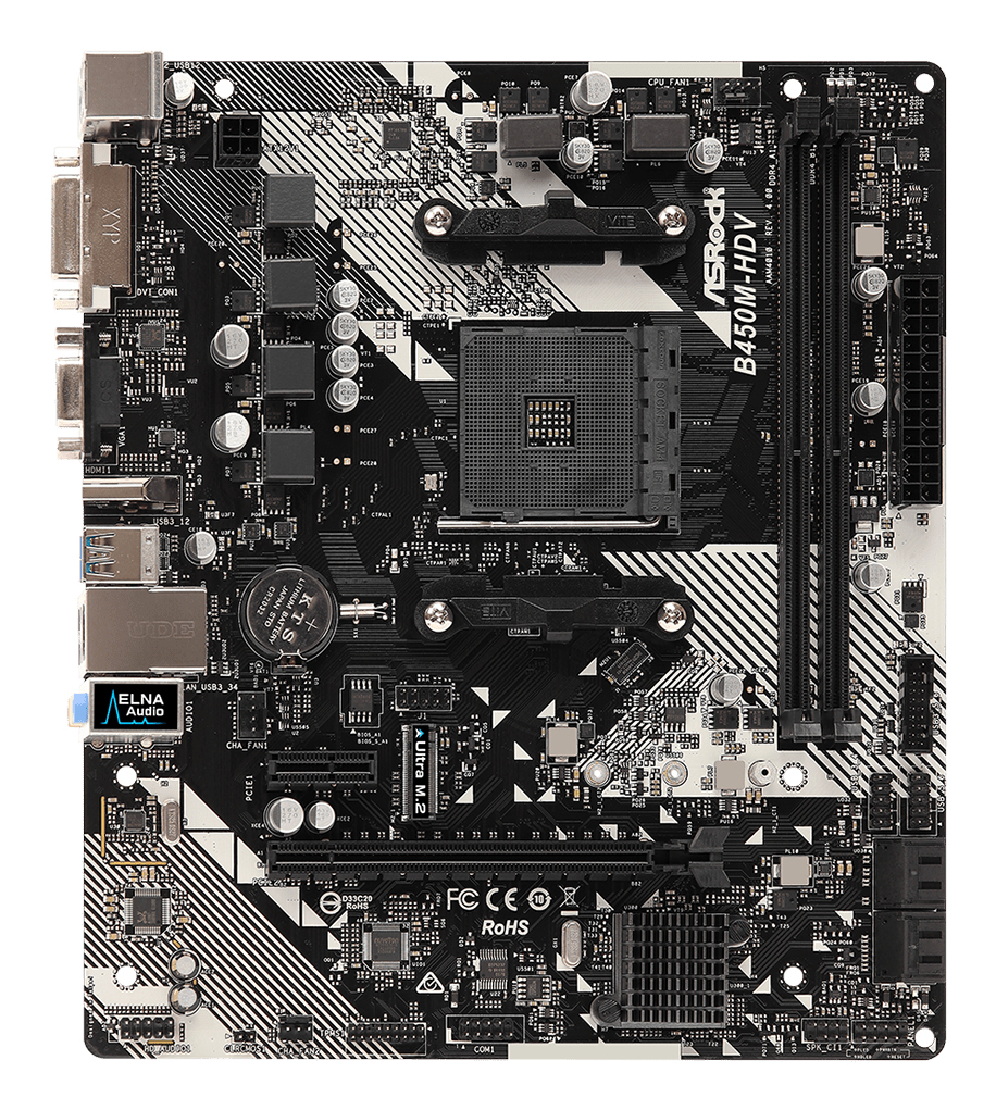 ASRock B450M-HDV R4.0 AMD B450 AM4 Socket Ryzen 2000 - 5000 Processors DDR4 3200 64GB HDMI DVI-D D-Sub Motherboard SATA 6Gb/s Micro ATX M.2 - Image 2