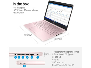 HP 14-CF2112 Celeron® N4120 64GB eMMC 4GB 14" (1366x768) WIN11 ROSE PINK