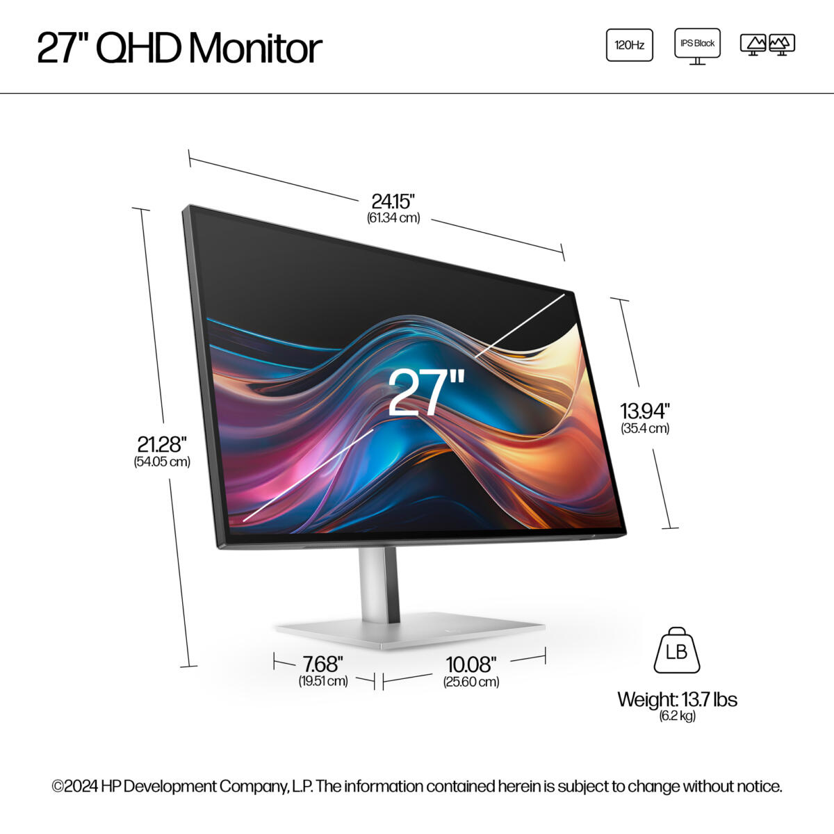 HP Series 7 Pro 727pq GAMING 27" QHD (2560x1440) 120Hz 5ms 400 cd/m² 2000:1 USB-C™ HDMI DP USB3.0 IPS Adjustable Stand Monitor BLACK - Image 4