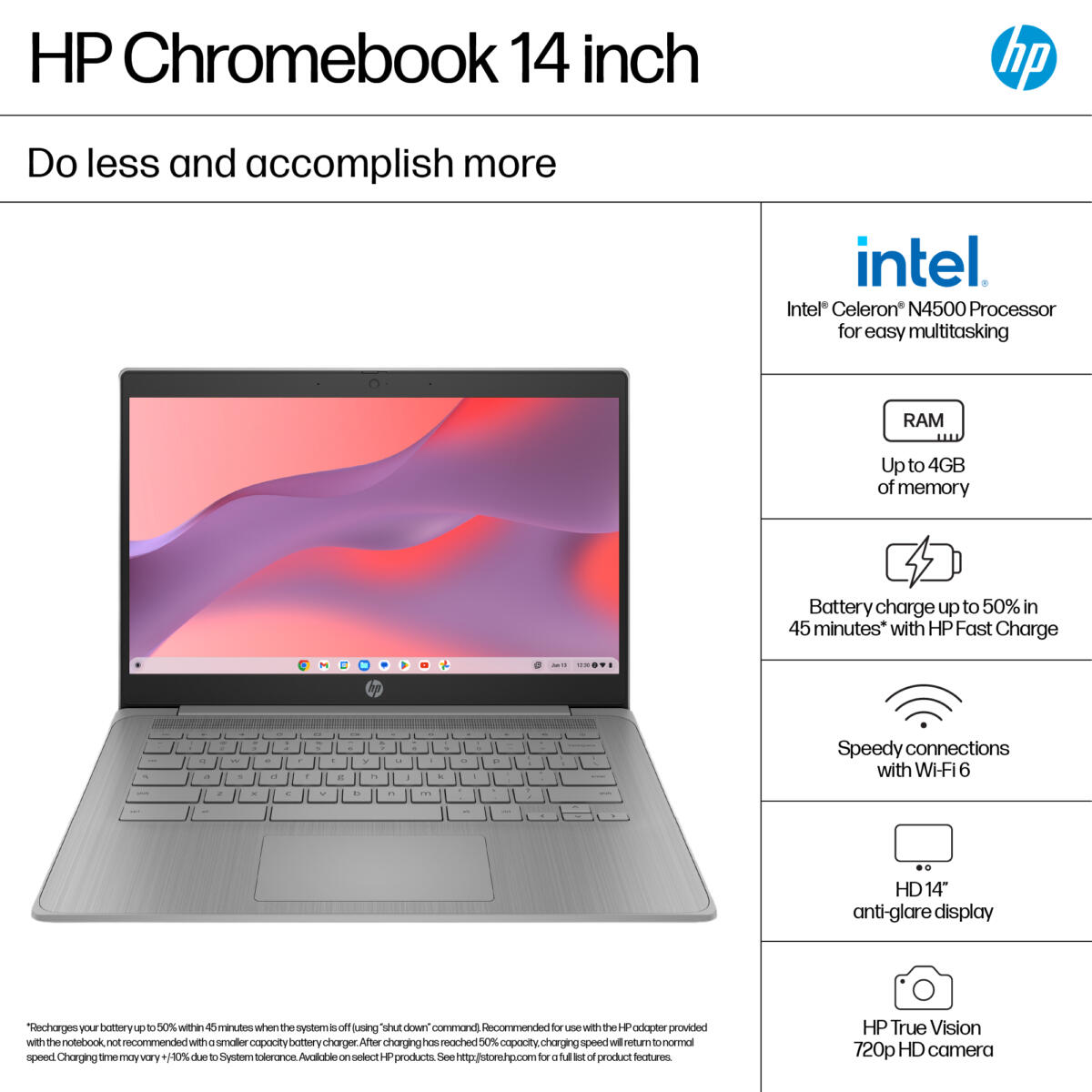 HP Chromebook 14A-NE1013 Celeron® N4500 64GB eMMC 4GB 14" (1366x768) CHROME MODERN GRAY - Image 4