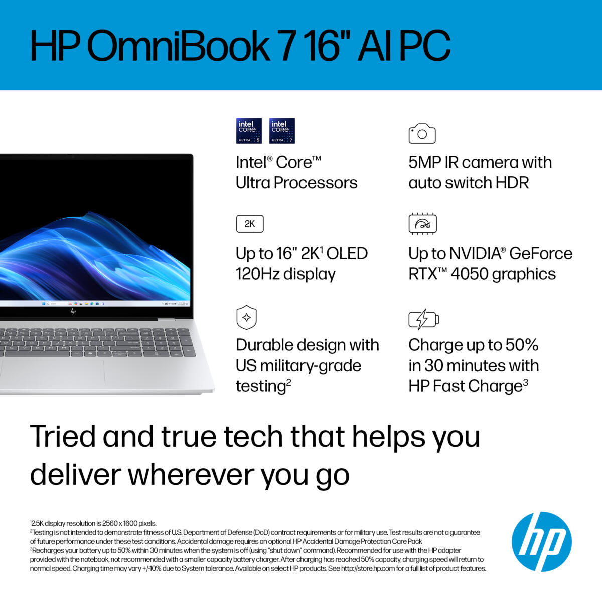 HP OMNIBOOK 7 16-AY0087NR Core™ Ultra 7 255H 1TB SSD 16GB 16" (2048x1280) TOUCHSCREEN WIN11 NVIDIA® RTX 4050 6192MB GLACIER SILVER Backlit Keyboard 0.7" thin, 4.2 lbs. US Sales Only - Image 4