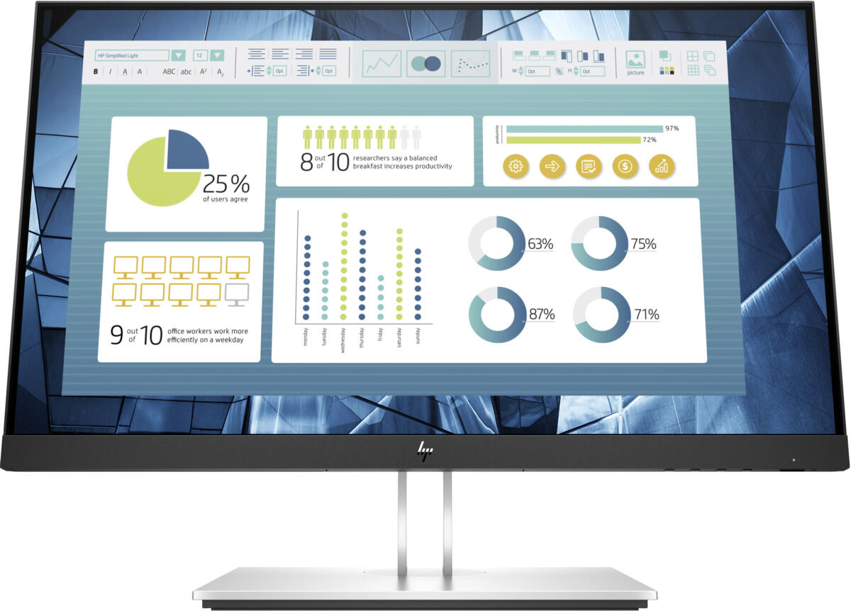 HP E22 G4 22" (1920x1080) 5ms 250 cd/m² HDMI DP VGA USB3.0 IPS Adjustable Stand Monitor BLACK