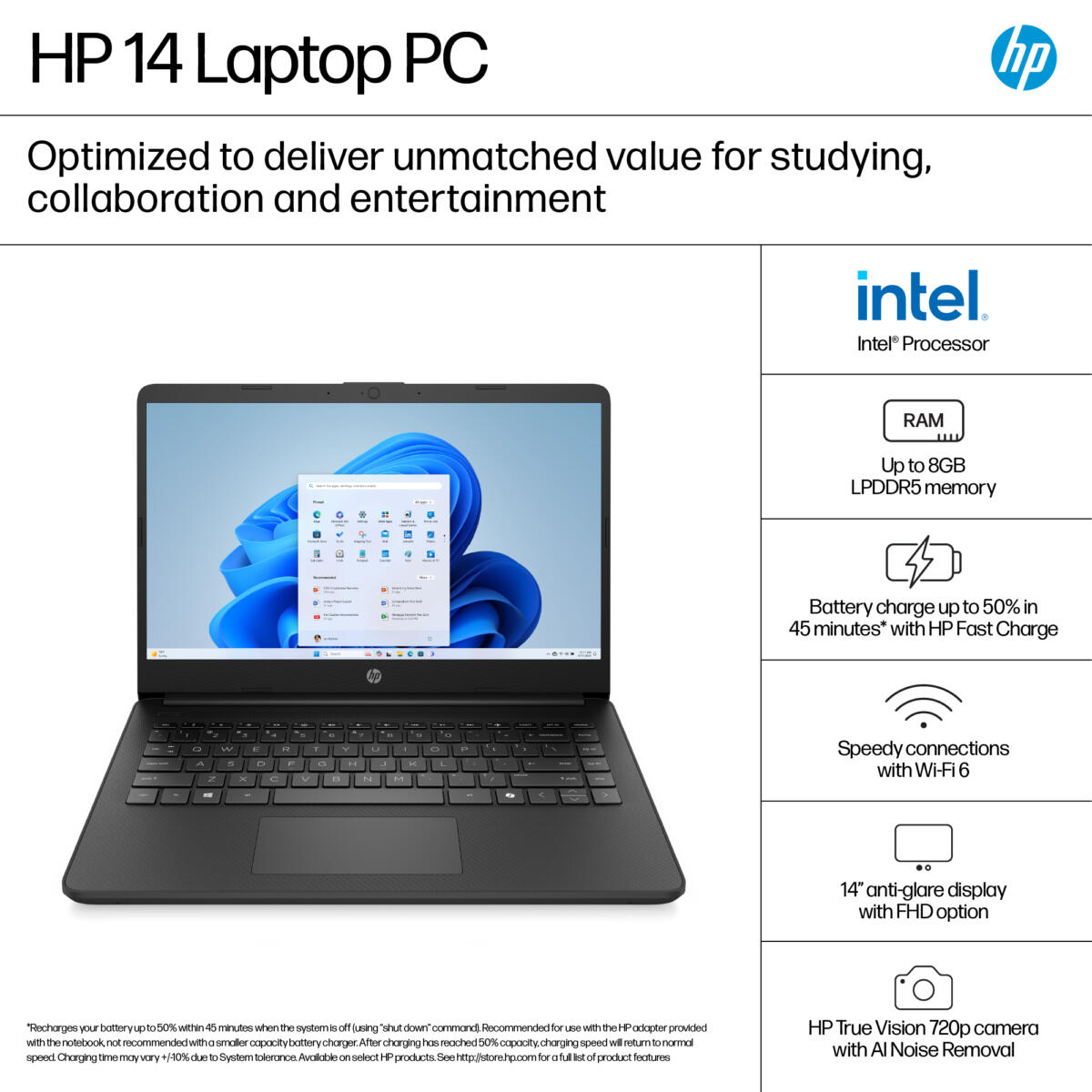 HP 14-DQ6102 Intel® N150 128GB UFS 4GB 14" (1366x768) WIN11 SKY BLUE - Image 4