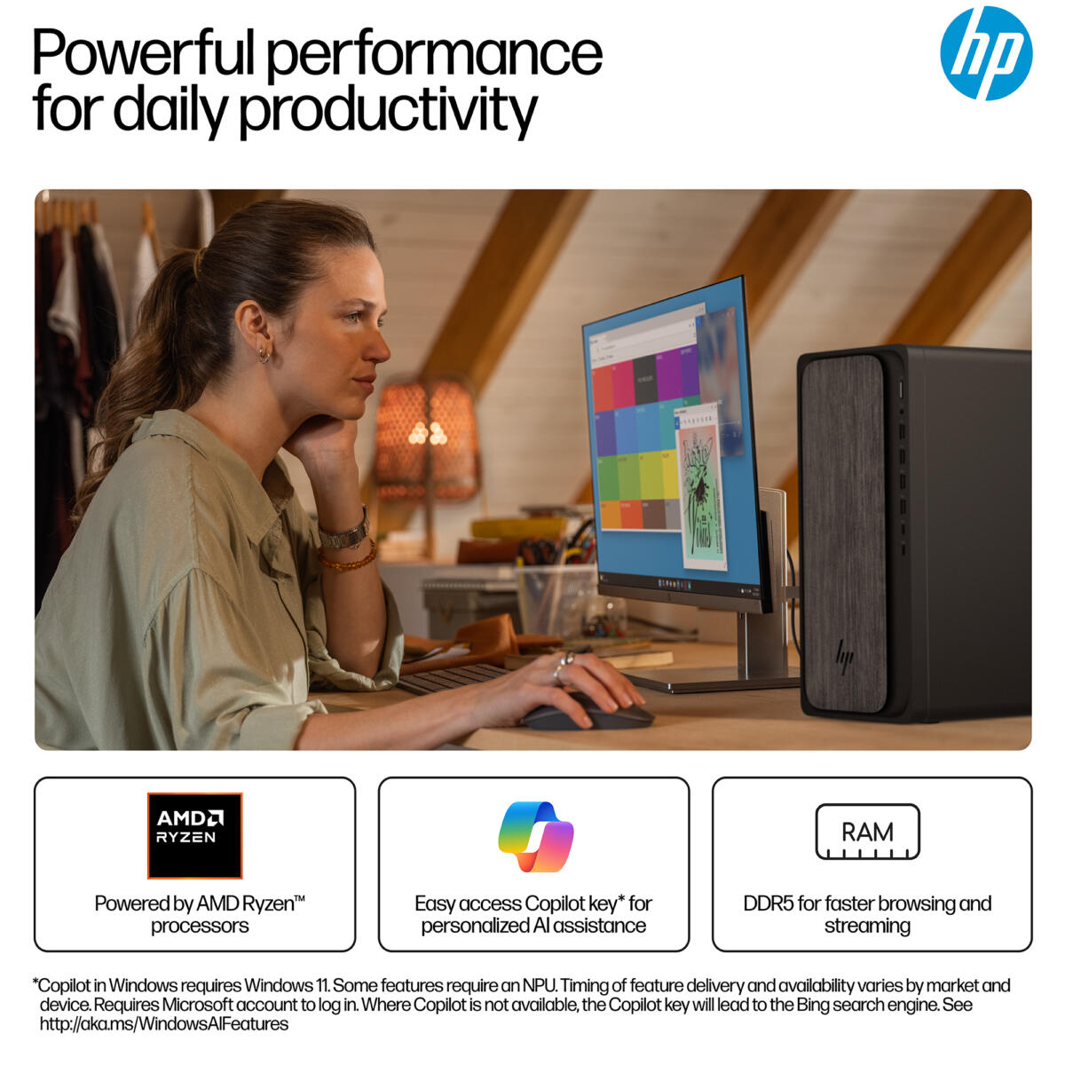 HP OMNIDESK M02-0095M TOWER AMD Ryzen™ 7 8700G2TB SSD 16GB WIN11 NVIDIA® RTX 3050 GB GRAY WOOD Wireless Keyboard Mouse US Sales Only - Image 7