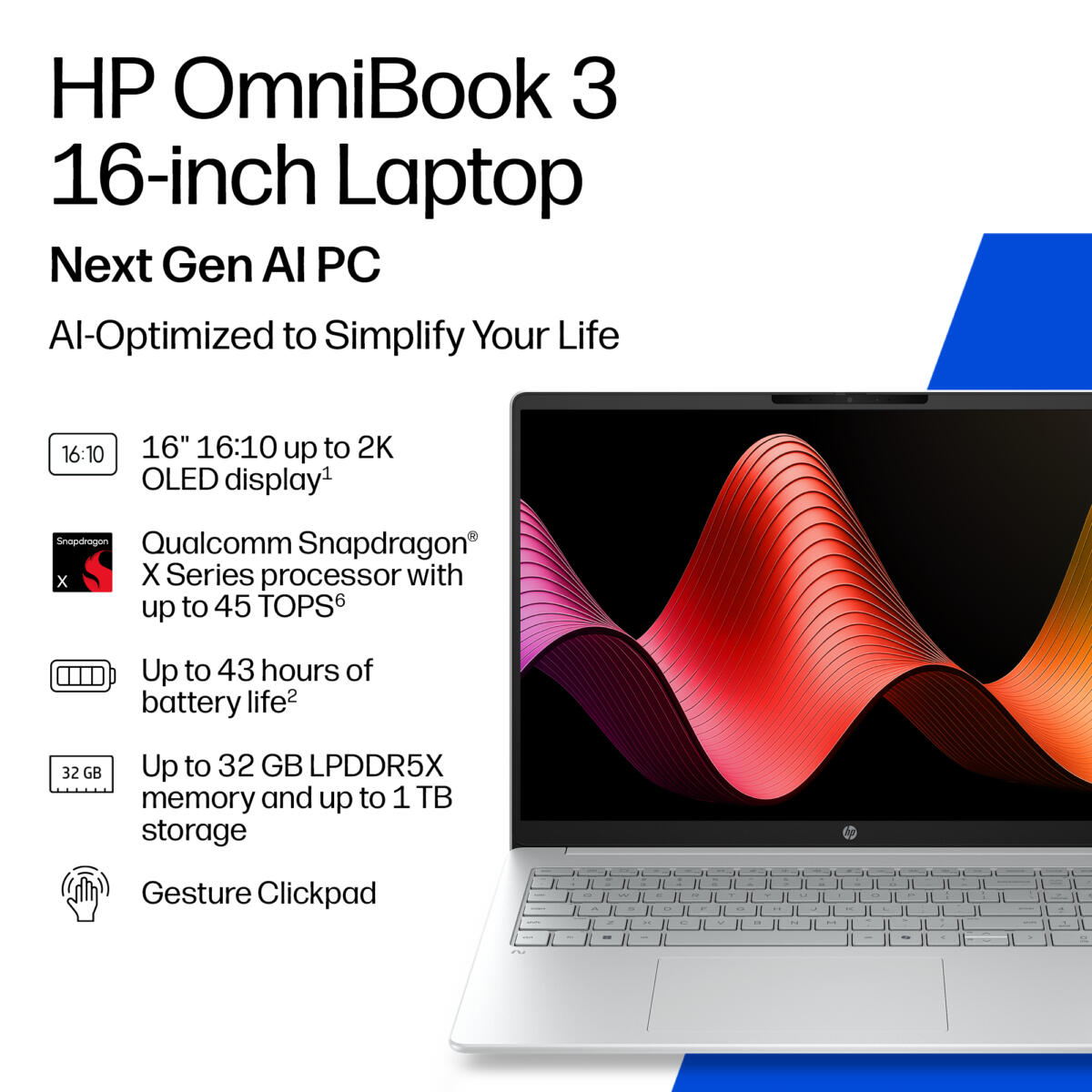 HP OmniBook 3 16-BZ0010WM Snapdragon X X1-26-100 AI 512GB SSD 16GB 16" (1920x1200) WIN11 MICA SILVER - Image 4