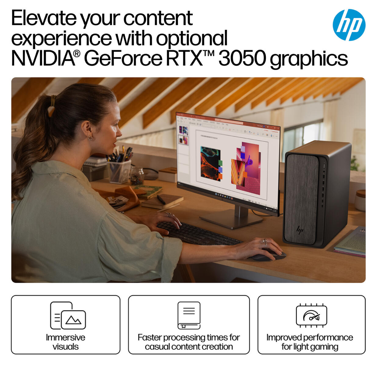 HP OMNIDESK M02-0095M TOWER AMD Ryzen™ 7 8700G2TB SSD 16GB WIN11 NVIDIA® RTX 3050 GB GRAY WOOD Wireless Keyboard Mouse US Sales Only - Image 5