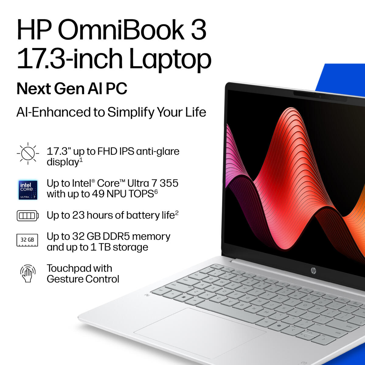 HP OmniBook 3 17-DF0575 Core™ Ultra 7 355U 1TB SSD 16GB 17.3" (1920x1080) TOUCHSCREEN WIN11 Backlit Keyboard - Image 2