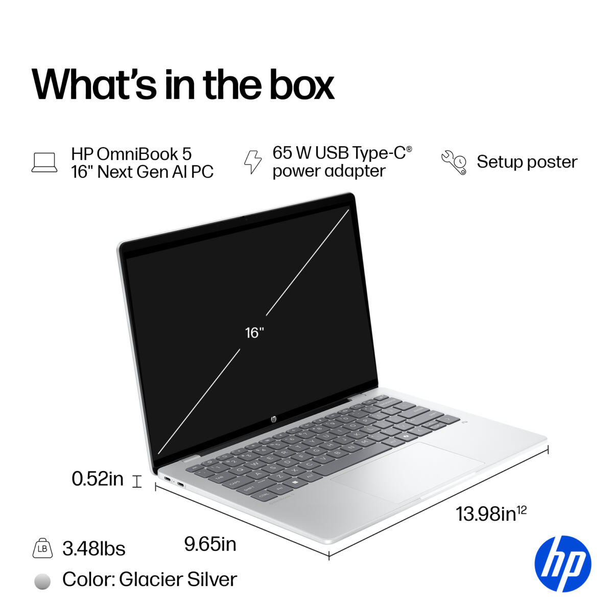 HP OmniBook 5 NGAI 16-FB0027 Snapdragon® X1-26-100 512GB SSD 16GB 16" (1920x1200) OLED WIN11 GLACIER SILVER Backlit Keyboard US Sales Only - Image 4