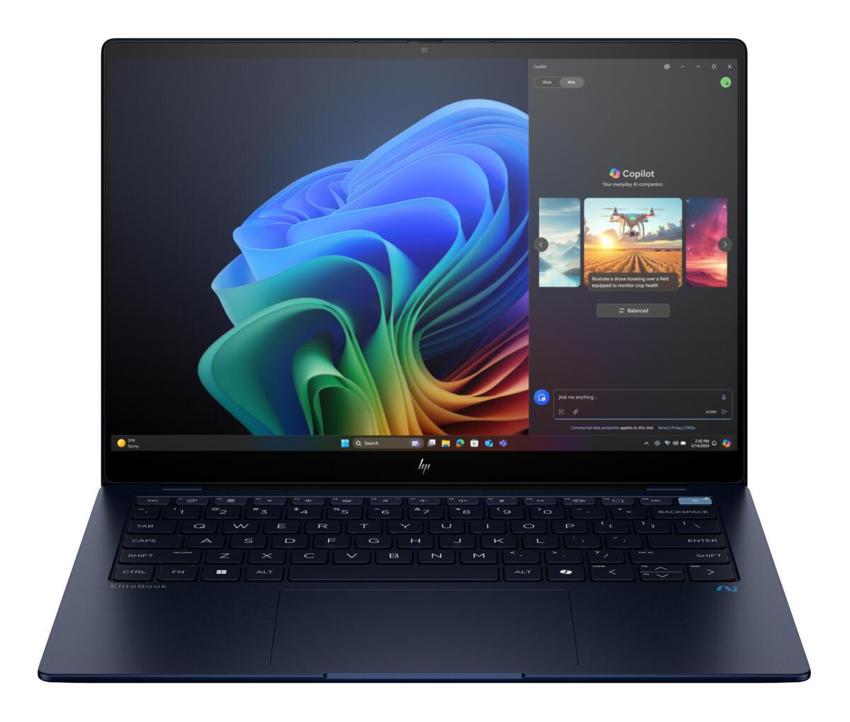 HP EliteBook ULTRA G1Q Snapdragon™ X1E-78-100 512GB SSD 32GB 14" (2240x1400) TOUCHSCREEN WIN11 Pro ATMOSPHERIC BLUE Backlit Keyboard 0.33" thin, 2.97 lbs. US Sales Only