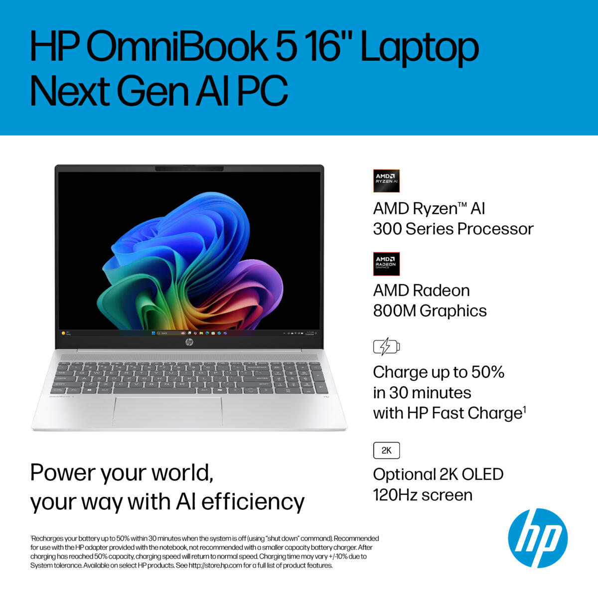 HP OmniBook 5 16-AG1070 AMD Ryzen™ AI 7 350 512GB SSD 16GB 16" WUXGA (1920x1200) WIN11 IR Webcam GLACIER SILVER Backlit Keyboard - Image 5