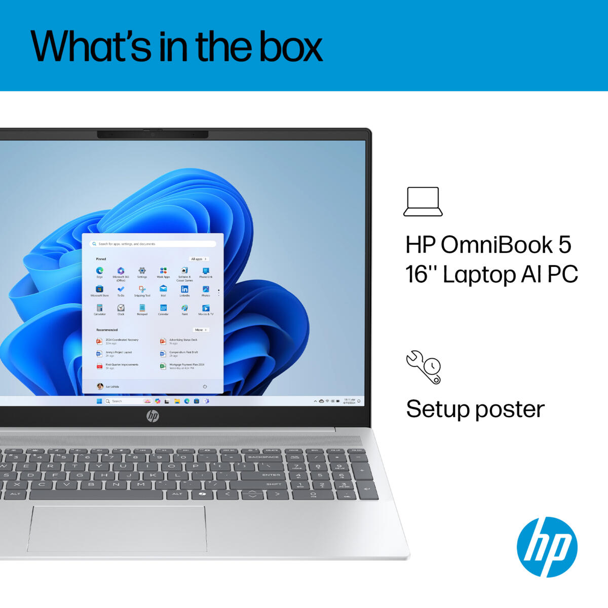 HP OmniBook 5 16-AF1017 Core™ Ultra 7 255U 1TB SSD 16GB 16" (1920x1200) TOUCHSCREEN WIN11 GLACIER SILVER Backlit Keyboard US Plug/US Adapter Included - Image 4