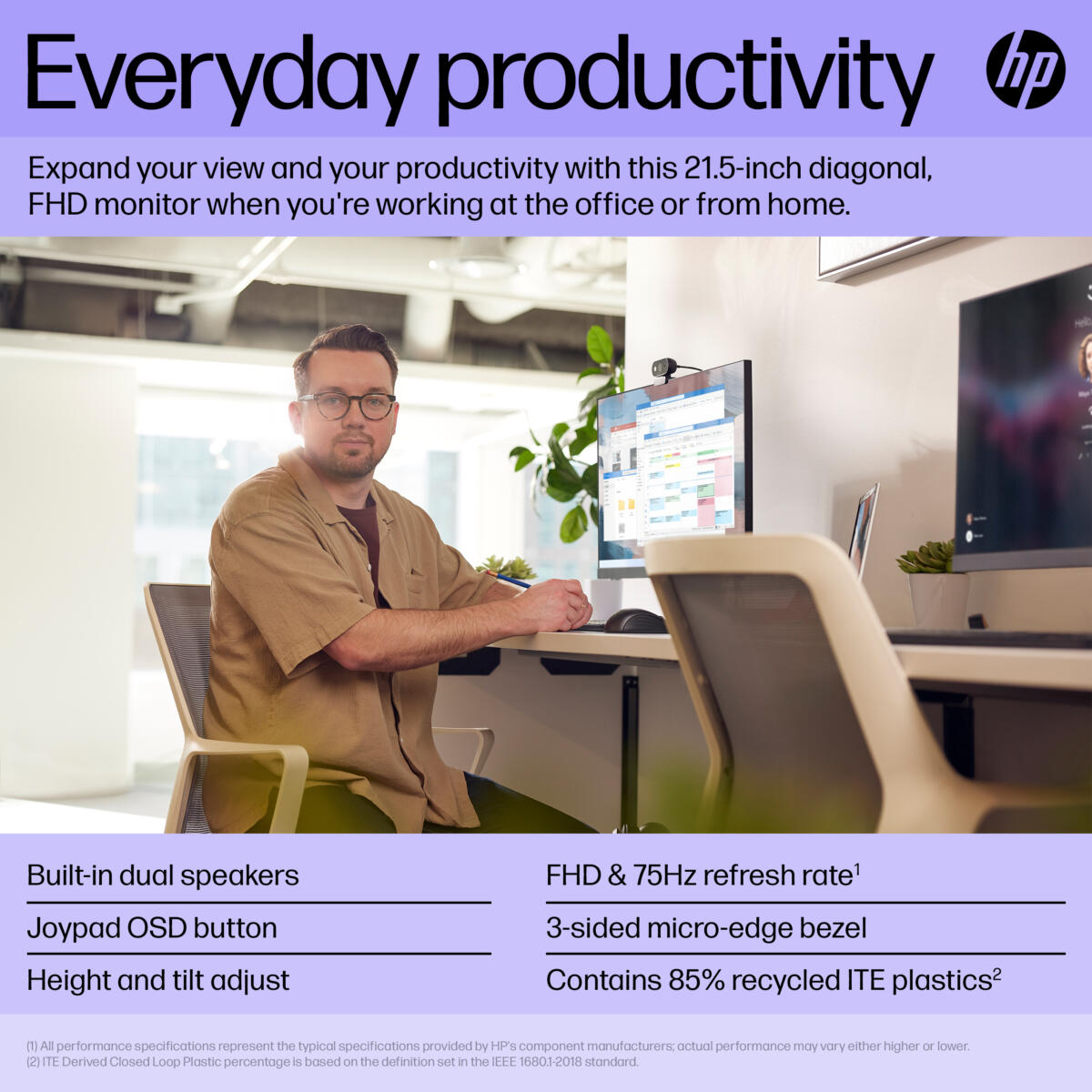 HP P22h G5 21.5" (1920x1080) 75Hz 5ms 250 cd/m² HDMI DP VGA IPS Adjustable Stand Monitor BLACK US Sales Only - Image 3