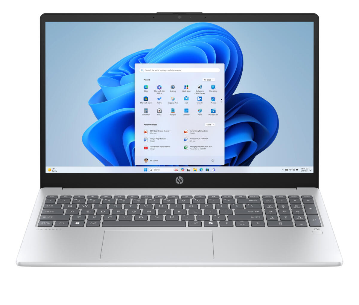 HP OmniBook 3 15-FN0087 Ryzen™ AI 7 350 1TB SSD 16GB 15.6" (1920x1080) TOUCHSCREEN WIN11 GLACIER SILVER Backlit Keyboard FP Reader US Sales Only