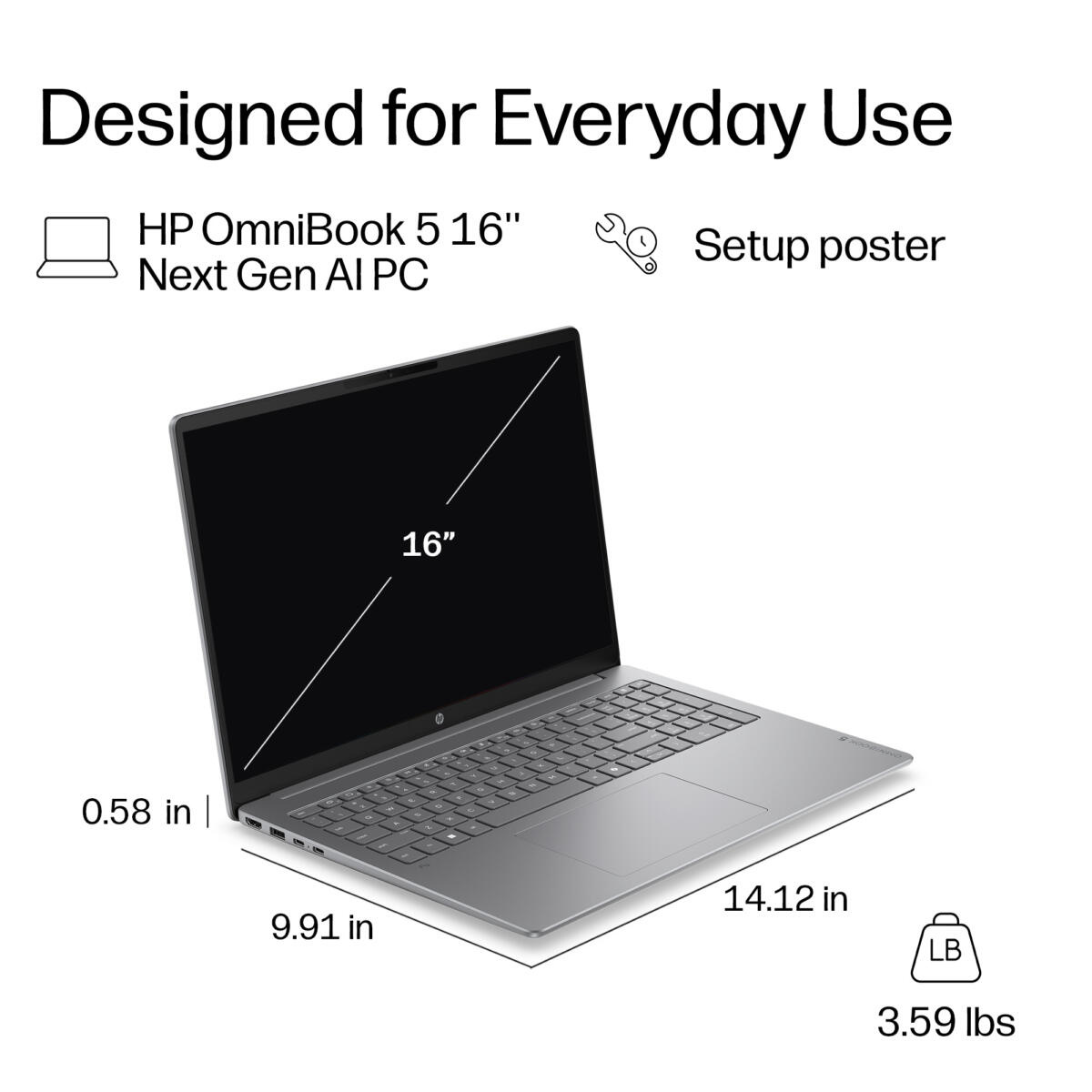 HP OmniBook 5 16-CD0075 Core™ Ultra 7 355 1TB SSD 24GB 16" (1920x1200) TOUCHSCREEN WIN11 METEOR SILVER ALUMINUM Backlit Keyboard - Image 3